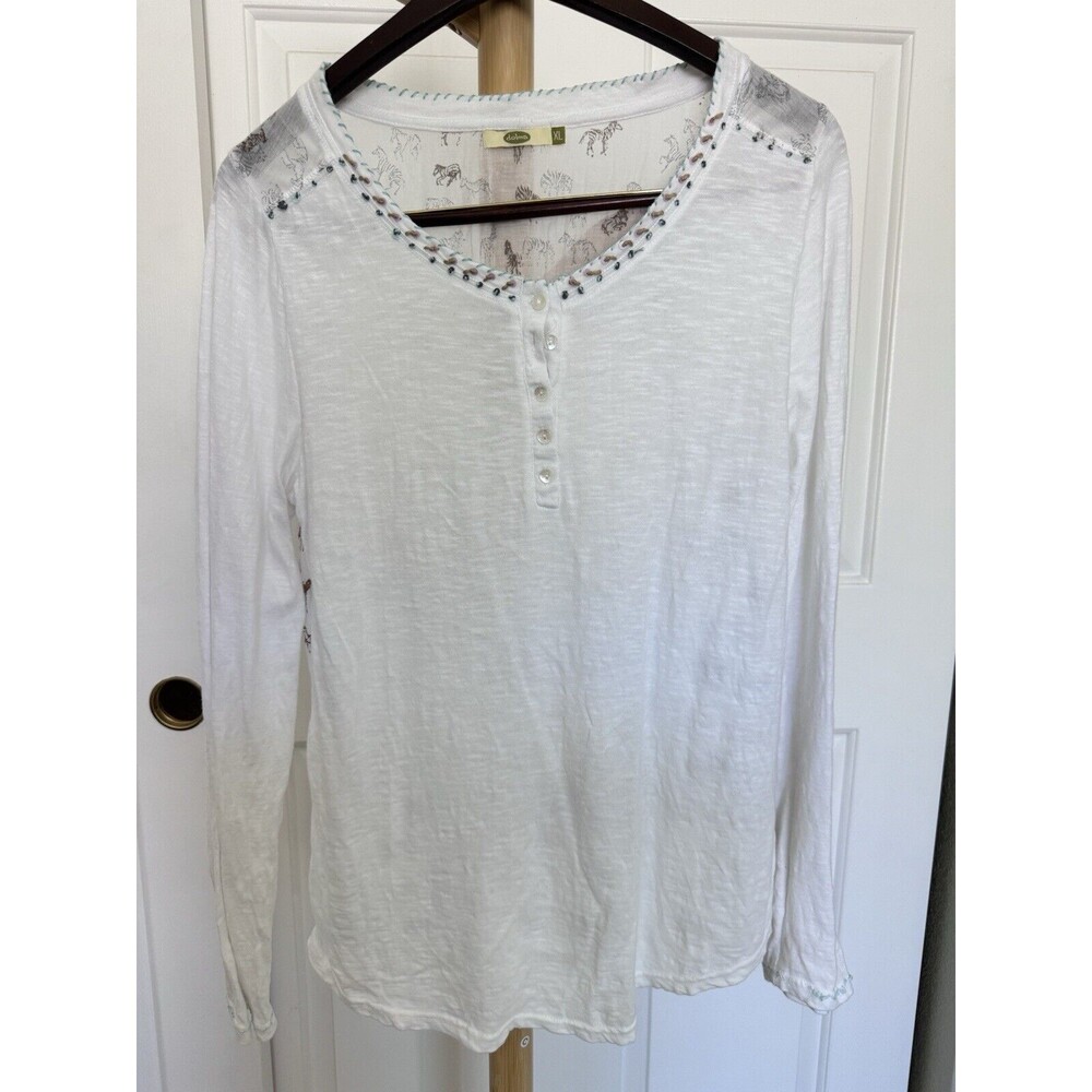 Dolma Anthro Womens Top White 100% Cotton Peasant Tunic Beaded Zebra Beach XL